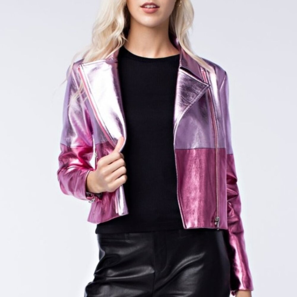 CANDIE Pink Womwns Metallic Jacket Two Tone